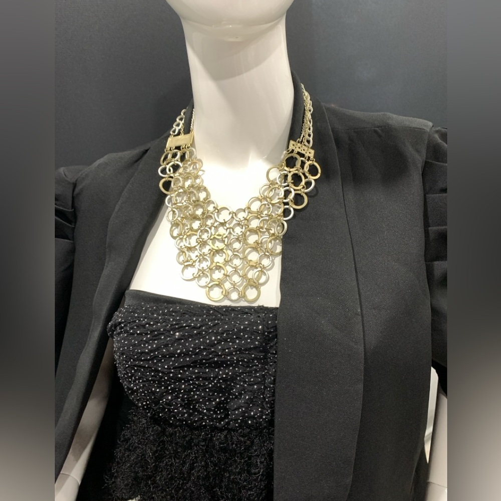 Mixed Metal Statement Necklace Hammered Gold & Silver Tone Interlocking Rings